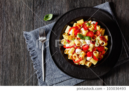 pepper tomato mozzarella pasta salad in bowl pepper tomato mozzarella pasta salad in bowl 103036493