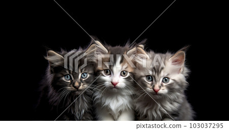 Young Kittens, cute portrait of kittens looking at camera, Isolated on Black Background copy space pet,animal,cat concept Young Kittens, cute portrait of kittens looking at camera, Isolated on Black Background copy space pet,animal,cat concept 103037295