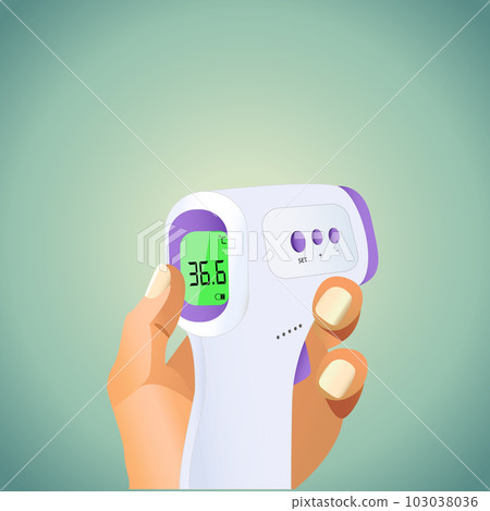 Hand holding electronic thermometer with normal temperature illustration vector 103038036