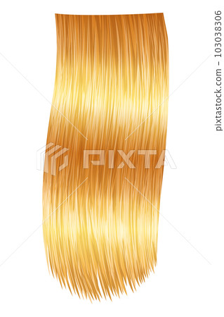 Shiny blond woman hair. Haircut, hair care and beauty salon, realistic locks of long straight blonde. Beautiful healthy female hair with shining surface 103038306
