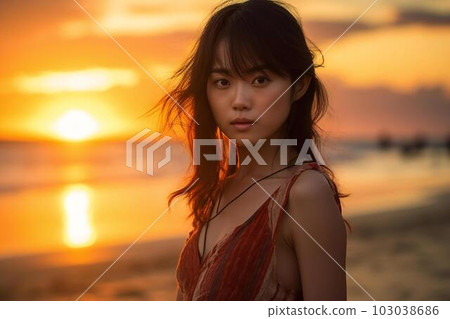 Sunset and woman (AI image) Sunset and woman (AI image) 103038686
