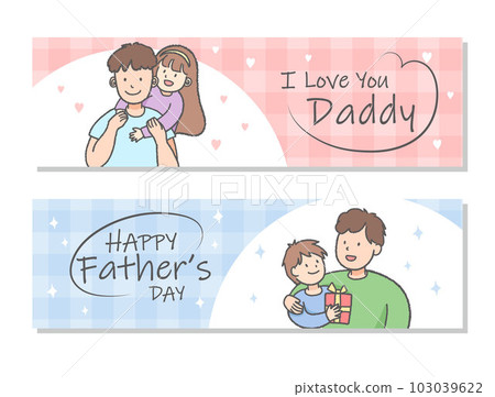 Two banners with father and daughter and father and son celebrating happy fathers day 103039622