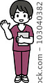 A female nurse holding a board with one hand raised 2 103040382