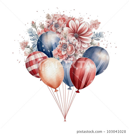 Watercolor 4th of July Independence Day Party Balloons Cosy Decoration Illustration Clipart 103041028