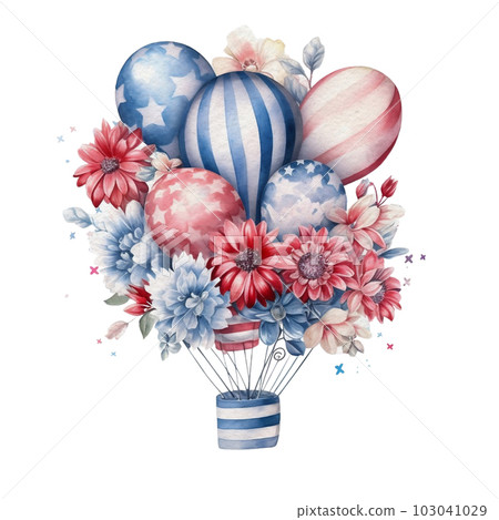 Watercolor 4th of July Independence Day Party Balloons Cosy Decoration Illustration Clipart 103041029