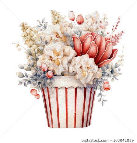 Watercolor 4th of July Independence Day Cozy Home Decoration Flowers pot Illustration Clipart 103041039