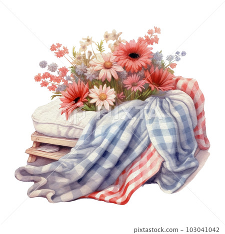 Watercolor 4th of July Independence Day Flowers Cushion and Blanket Decoration Illustration Clipart 103041042