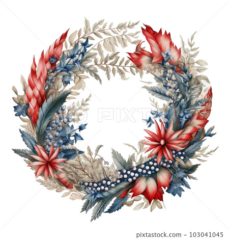 Watercolor 4th of July Independence Day Home Decoration Flowers Wreath Illustration Clipart Watercolor 4th of July Independence Day Home Decoration Flowers Wreath Illustration Clipart 103041045
