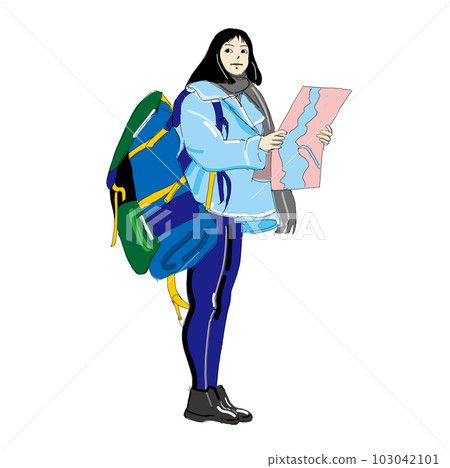 一個女人獨自旅行的插圖 一個女人獨自旅行的插圖 103042101