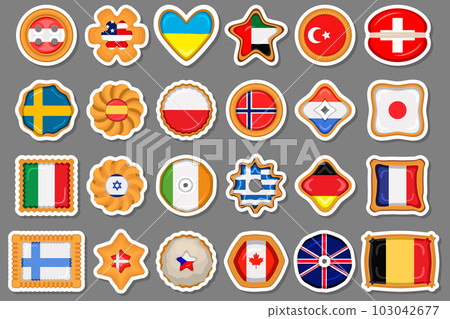 Set homemade cookie with flag country world in tasty biscuit 103042677