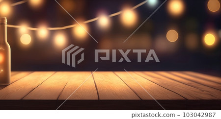 Empty wooden table top on blurred abstract bright bokeh background. Empty wooden table top on blurred abstract bright bokeh background. 103042987