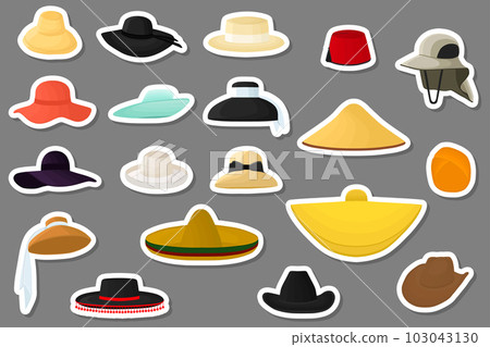 Illustration on theme big kit different types hats, beautiful caps Illustration on theme big kit different types hats, beautiful caps 103043130