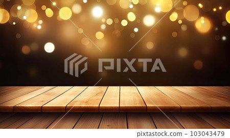 Empty wooden table top on blurred abstract bright bokeh background. Empty wooden table top on blurred abstract bright bokeh background. 103043479