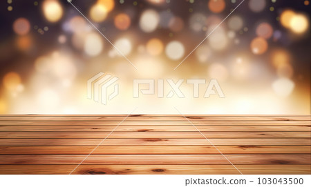 Empty wooden table top on blurred abstract bright bokeh background. Empty wooden table top on blurred abstract bright bokeh background. 103043500