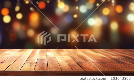 Empty wooden table top on blurred abstract bright bokeh background. 103043503