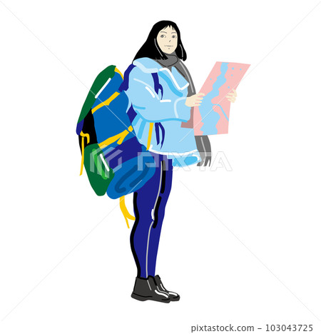 一個女人獨自旅行的插圖 沒有線路 一個女人獨自旅行的插圖 沒有線路 103043725