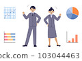Men and women in suits doing guts pose and various graphs 103044463