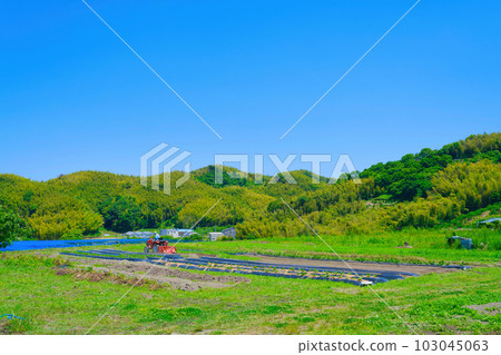 【大阪府】六月，老齡化農業，老人開著拖拉機幹農活 103045063