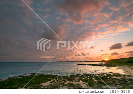 Beautiful sunset sky at Toguchi Beach in Irabu Island, Okinawa 103045956