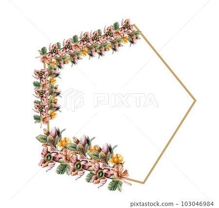 Flowers autumn wreath, for card,background. Watercolor illustration for scrapbooking isolated in white background. Cartoon hand drawn background with flower for design. Perfect for wedding invitation. Flowers autumn wreath, for card,background. Watercolor illustration for scrapbooking isolated in white background. Cartoon hand drawn background with flower for design. Perfect for wedding invitation. 103046984