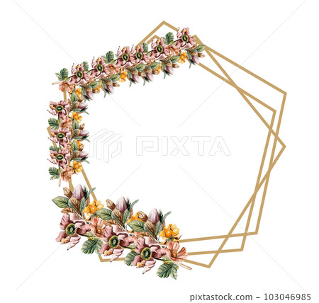 Flowers autumn wreath, for card,background. Watercolor illustration for scrapbooking isolated in white background. Cartoon hand drawn background with flower for design. Perfect for wedding invitation. Flowers autumn wreath, for card,background. Watercolor illustration for scrapbooking isolated in white background. Cartoon hand drawn background with flower for design. Perfect for wedding invitation. 103046985