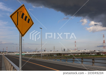 Road sign (Caution for crosswinds) 103049284