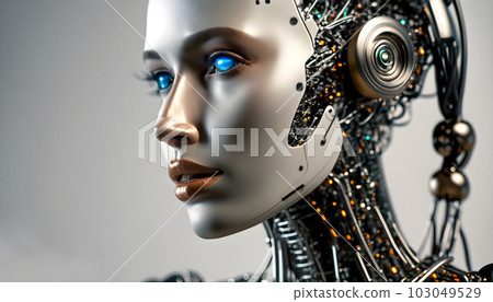 Ai android of Futuristic. A humanoid robot with cinematic lighting. Artificial Intelligence Concept. Generative Ai. Ai android of Futuristic. A humanoid robot with cinematic lighting. Artificial Intelligence Concept. Generative Ai. 103049529