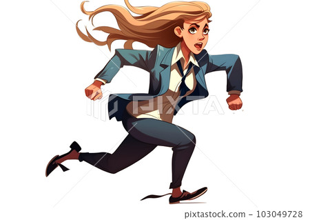 Skittish office girl running on white background, cartoon style, neural network generated art 103049728