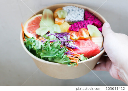 fruit and vegetable salad, dragon fruit and orange salad or mixed salad fruit and vegetable salad, dragon fruit and orange salad or mixed salad 103051412