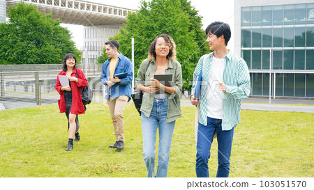 Multinational student group walking on campus 103051570