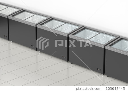Row with empty freezers in supermarket 103052445