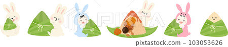 dragon boat festival rabbit and zongzi elements 103053626
