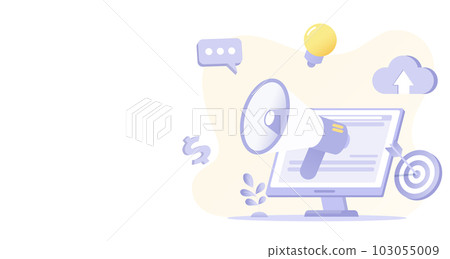 Digital marketing and announcement concept. Online content, advertising, strategy plans, tactical management, cloud computing, financial and promotion. Digital marketing and announcement concept. Online content, advertising, strategy plans, tactical management, cloud computing, financial and promotion. 103055009