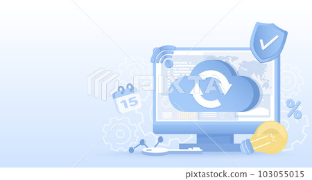 Cloud storage or computing technology concept. Data server backup, upload and download, synchronization, information and technology device. Cloud storage or computing technology concept. Data server backup, upload and download, synchronization, information and technology device. 103055015