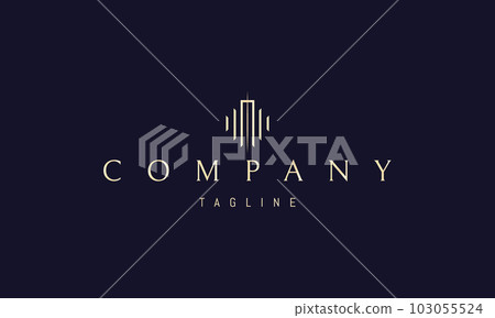 Vector golden logo on which an abstract image of Greek columns with a gate in the middle. Vector golden logo on which an abstract image of Greek columns with a gate in the middle. 103055524