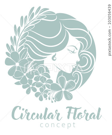 Woman Circle Face Flowers Hair Floral Concept 103056439