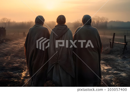 Three women from the Berber tribe. Neural network AI generated art 103057400