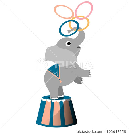 Baby elephant twists rings in the circus. Baby elephant twists rings in the circus. 103058358