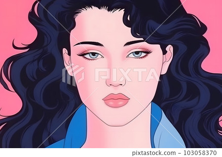 Retrowave synthwave portrait of a young woman vaporwave. 80s sci-fi futuristic fashion poster style. Neural network AI generated art 103058370