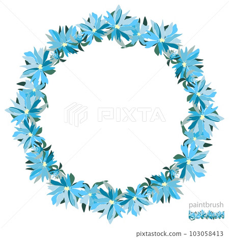 Vector floral set of seamless floral strokes of blue meadow flowers and leaves. Vector floral set of seamless floral strokes of blue meadow flowers and leaves. 103058413
