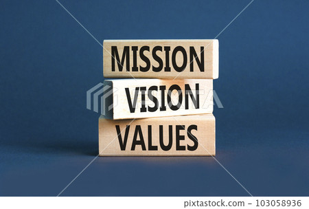 Mission vision values symbol. Concept words Mission Vision Values on wooden blocks on a beautiful grey table grey background. Business mission vision values concept. Copy space. Mission vision values symbol. Concept words Mission Vision Values on wooden blocks on a beautiful grey table grey background. Business mission vision values concept. Copy space. 103058936