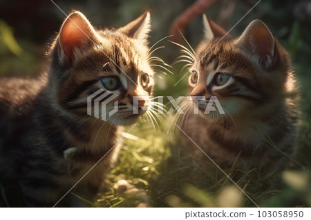 Cute little kittens in the grass in nature. Neural network AI generated art Cute little kittens in the grass in nature. Neural network AI generated art 103058950
