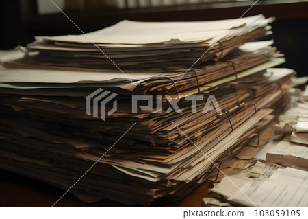 A large stack of old archival documents. Neural network AI generated art 103059105