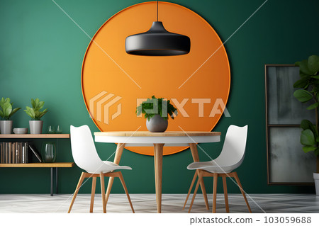 interior in orange and green khaki colors. Neural network AI generated art 103059688