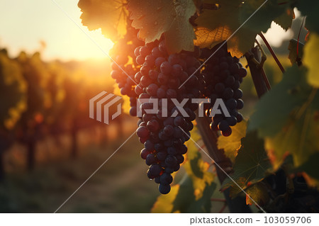 Bunch of grapes in the garden at sunset. Neural network AI generated art 103059706