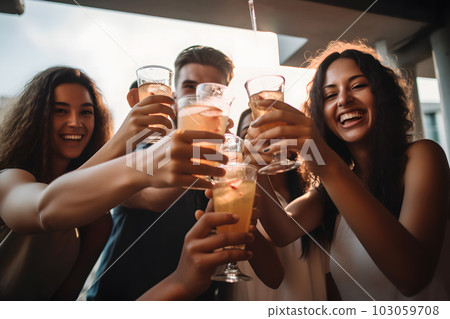 Group of friends drinking alcoholic cocktails. Neural network AI generated art 103059708