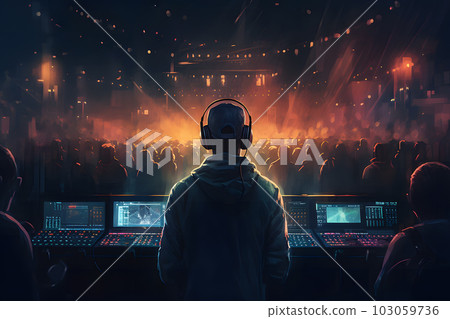 Dj in front of crowd. Neural network AI generated art 103059736