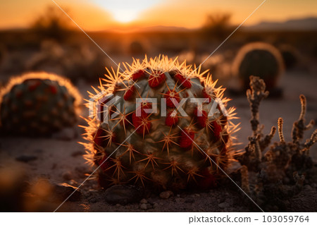 Top view of exotic cactus in desert. Neural network AI generated art 103059764