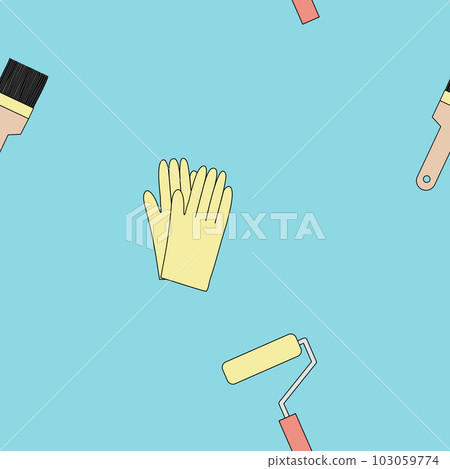 Seamless pattern with house repair work tools , painting brush, painting roller, work gloves, vector 103059774