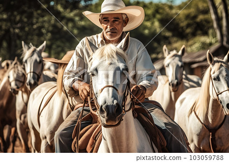 Three Cowboys On Horseback Stock Photos & Three Cowboys On